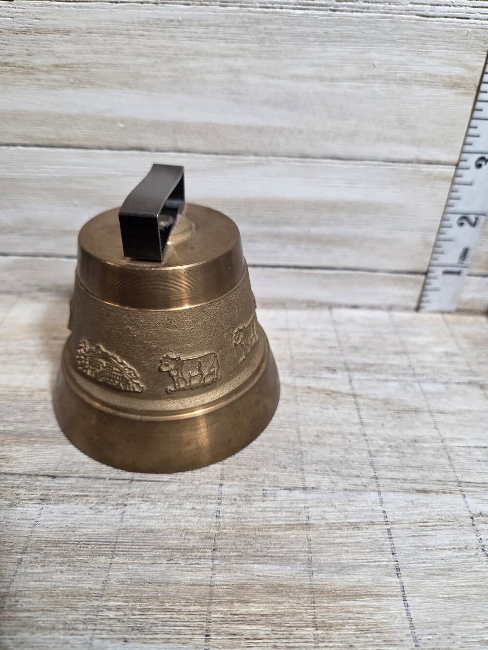 Gruenwald Switzerland Brass Cow Bell Swiss Cross Alpine Decor Heavy Cast